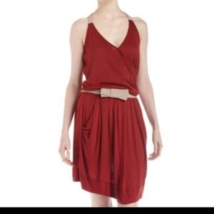 See by Chloe Jersey Halter Dress  - Size 8 - Red, Tan, Belted, Sleeveless,